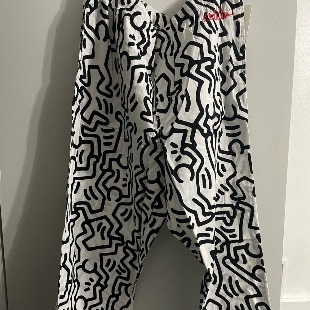 Keith Haring H&M XL New Black & White Cotton Patterned Pants Relaxed Fit 34W 30L